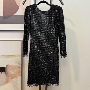 Vintage 80s Jarrod's Black Sequin Low Back Cocktail Dress Size 6